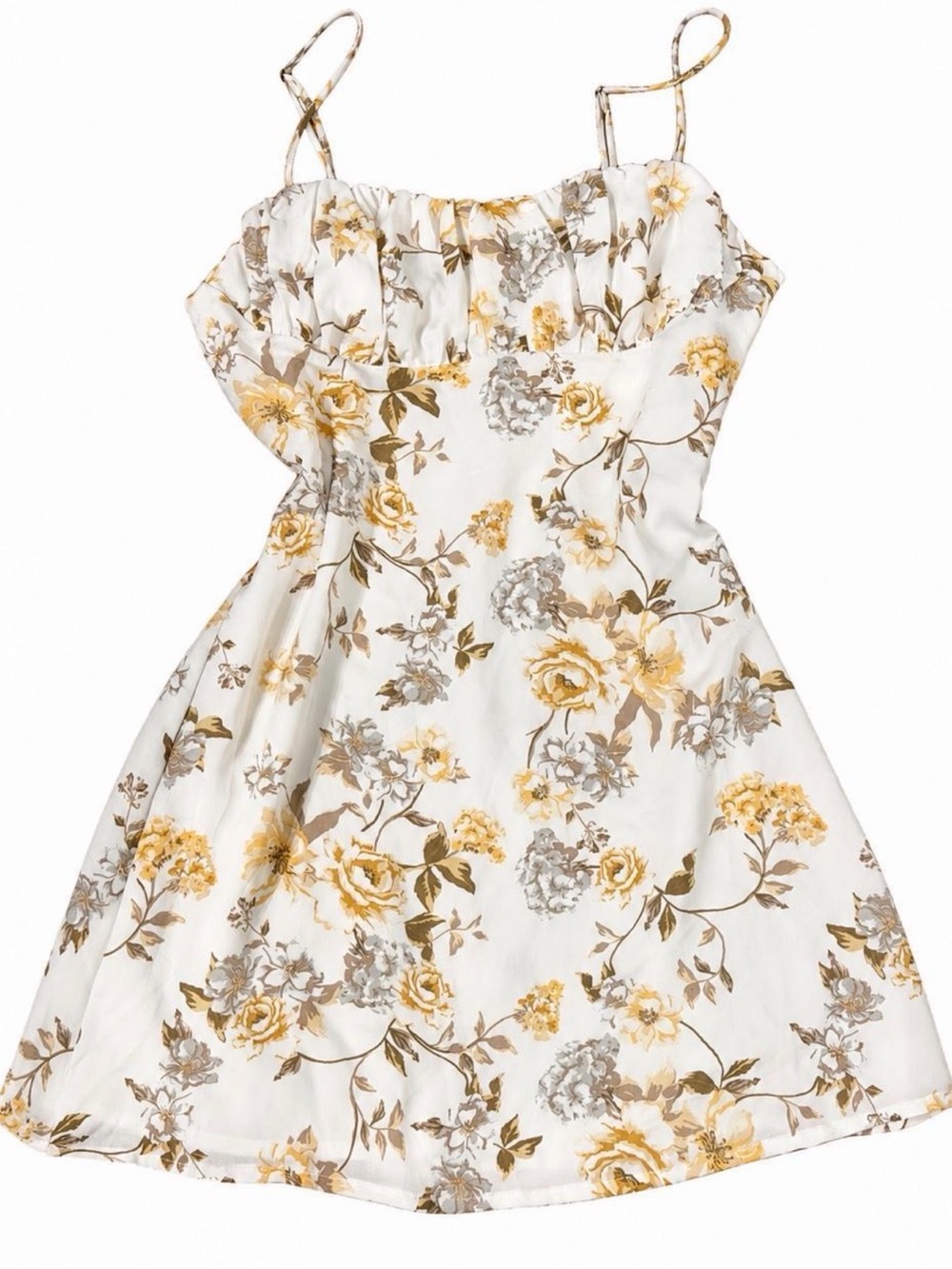 Urban Outfitters White Mini Dress with Yellow and Gray Floral Print